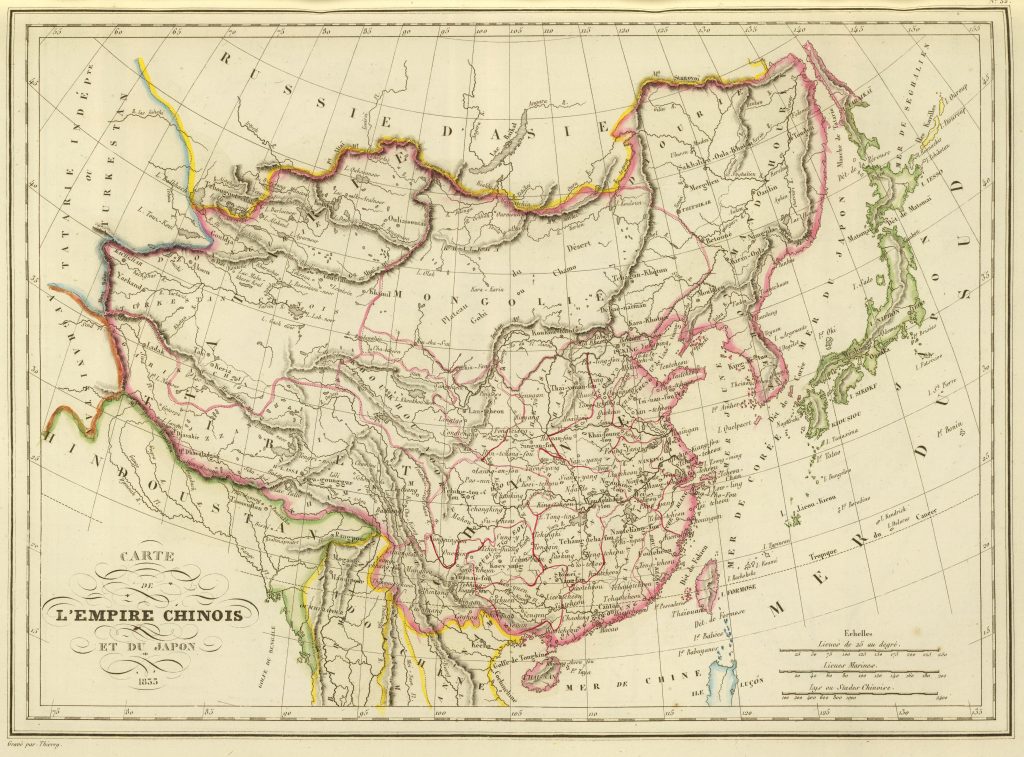  A French map of the Chinese Empire [together with] Japan, in the year 1833, by Conrad Malte-Brun [born and also known as Malthe Conrad Bruun ], published in the year 1837 by [ Furne et Cie and Aimé-André, Paris].